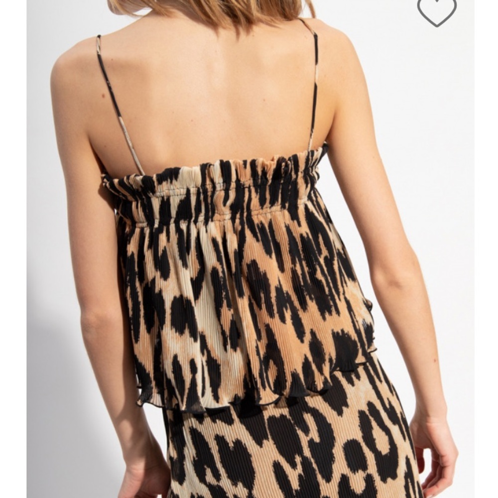 Ganni Pleated Strap Top in Leopard - Picture 3 of 9